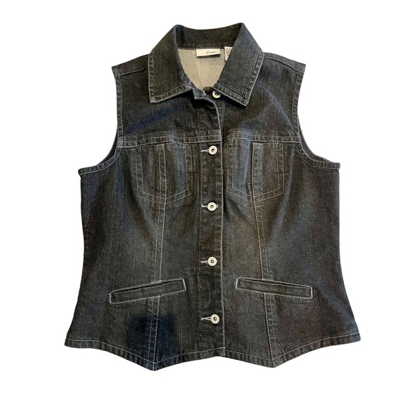 Chicos Platinum Denim Vest Women's Black Sleeveless Jean Collared Size 1 Chico's - Picture 1 of 7